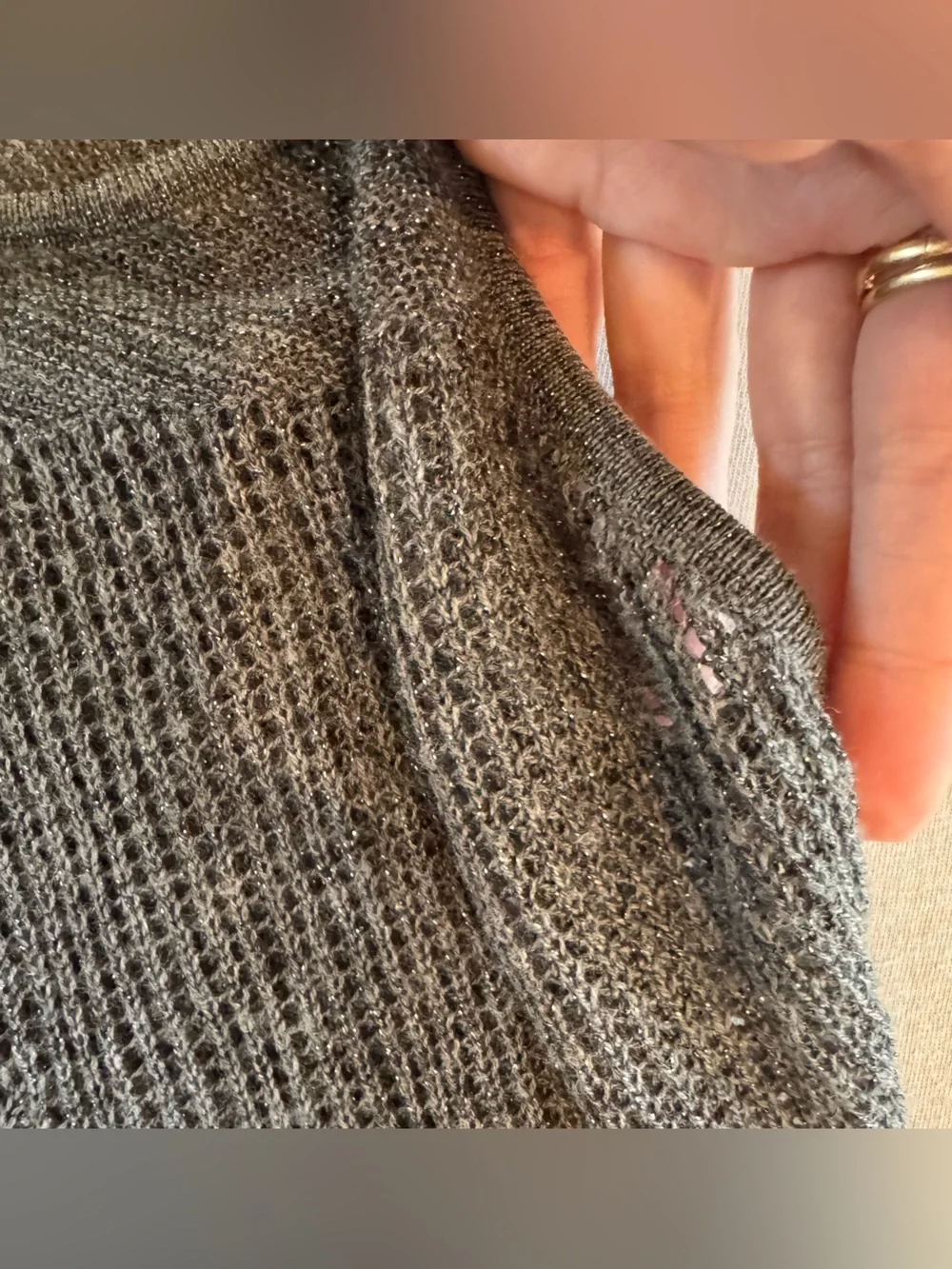 Eileen Fisher Gray/Metallic Knit Scoop Neck Tunic Merino Wool Blend - Picture 9 of 11